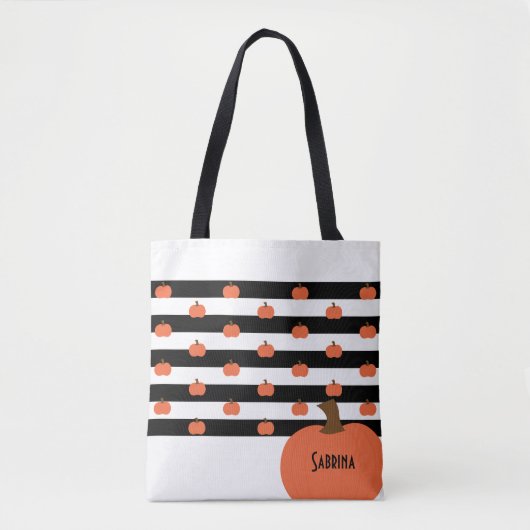 Pumpkin with White & Black Stripes - Personalized  Tote Bag (Voorkant)