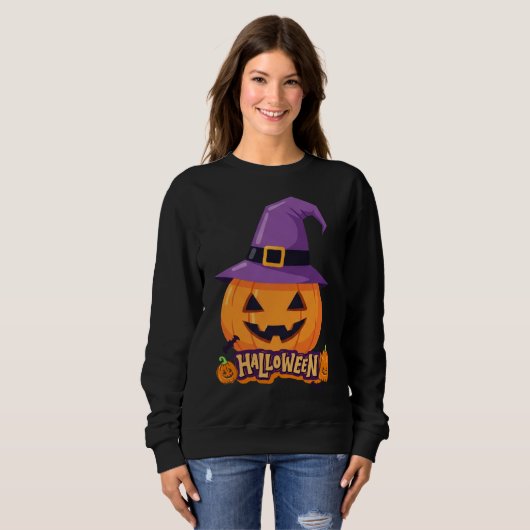 Pumpkin with Witch Hat – Cute Halloween Jack O’Lan Trui (Voorkant volledig)