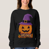 Pumpkin with Witch Hat – Cute Halloween Jack O’Lan Trui (Voorkant)