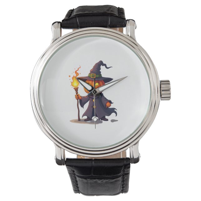 Pumpkin Wizard - Magische Halloween tovenaar T-shi Horloge (Voorkant)