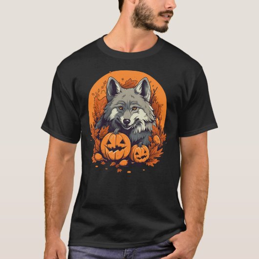 Pumpkin Wolf costume on Wolf Halloween T-shirt (Voorkant)