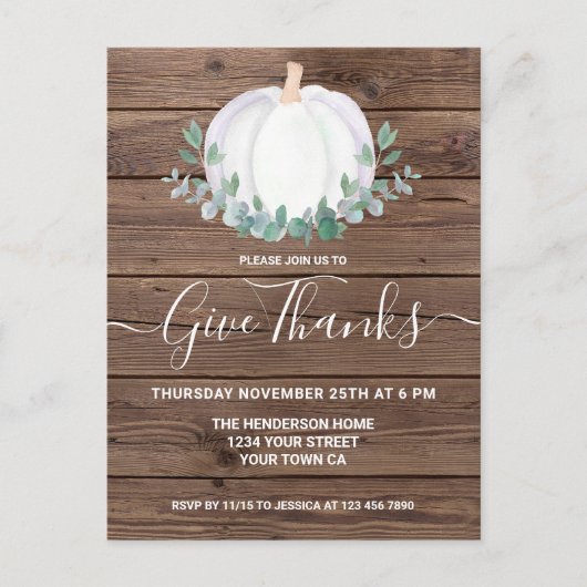 Pumpkin Wood Thanksgiving Briefkaart Uitnodiging (Voorkant)