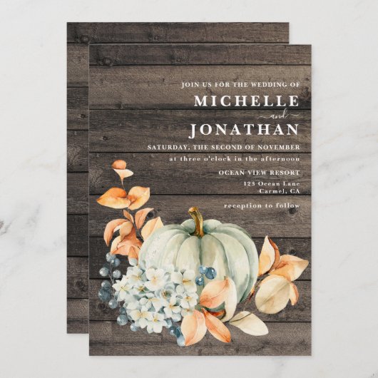 Pumpkin & Wood Weddenschap Uitnodiging Alle kleure (Voorkant / Achterkant)