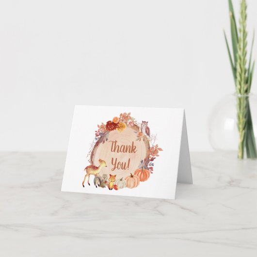Pumpkin Woodland Animals Baby shower Bedankkaart (Voorkant)