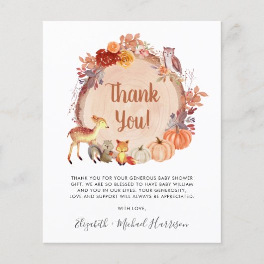 Pumpkin Woodland Animals Baby shower Dank u (Voorkant)