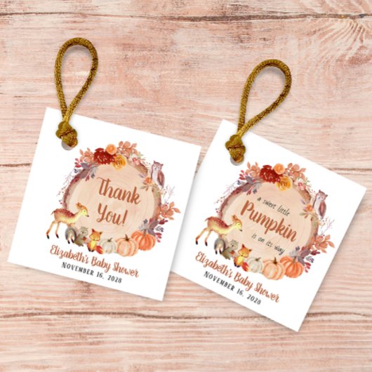 Pumpkin Woodland Animals Baby shower Dank u Bedankjes Labels