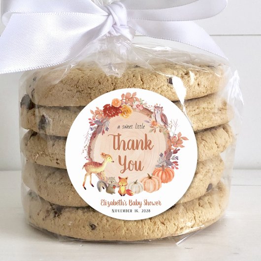 Pumpkin Woodland Animals Baby shower Dank u Ronde Sticker