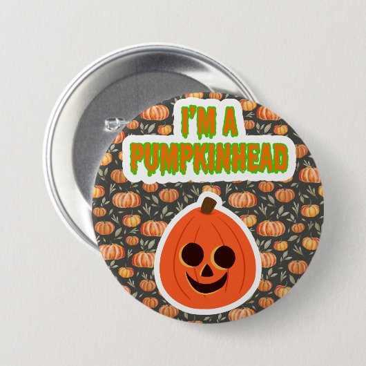 Pumpkinhead 3 w / achtergrond ronde button 7,6 cm (Voorkant /achterkant)