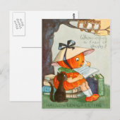 Pumpkinhead Black Cat Jack O Lantaarn Pompoen Briefkaart (Voorkant / Achterkant)
