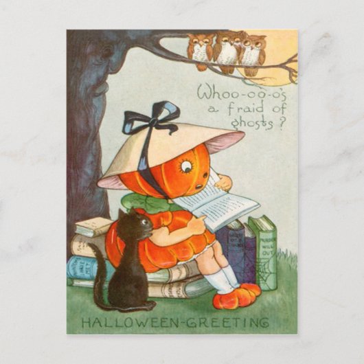 Pumpkinhead Black Cat Jack O Lantaarn Pompoen Briefkaart (Voorkant)
