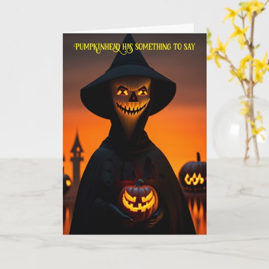Pumpkinhead heeft iets te zeggen Halloween Kaart (Gele Bloem)