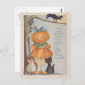 Pumpkinhead Jack O Lantaarn Kraai Zwart Kat Uil Briefkaart (Voorkant / Achterkant)