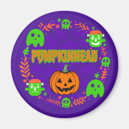 Pumpkinhead Sinaasappel en Groen Met Fancy Cirkel Magneet