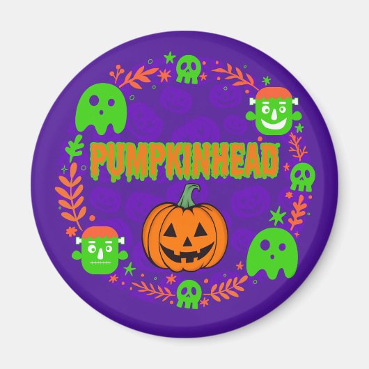Pumpkinhead Sinaasappel en Groen Met Fancy Cirkel Magneet (Voorkant)