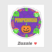 Pumpkinhead Sinaasappel en Groen Met Fancy Cirkel Sticker (Vel)