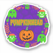 Pumpkinhead Sinaasappel en Groen Met Fancy Cirkel Sticker (Voorkant)