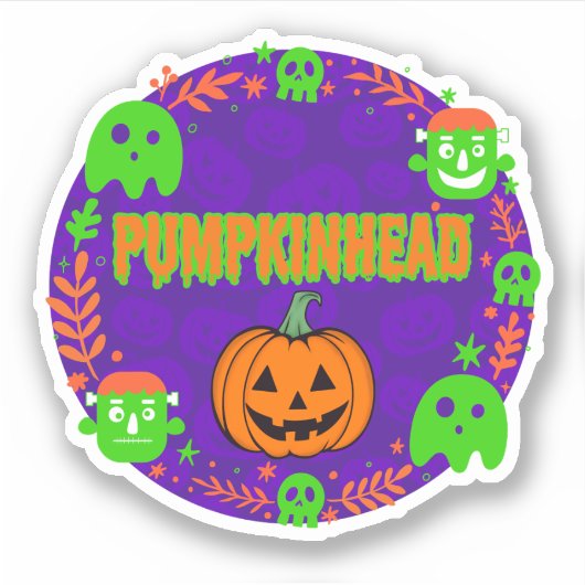 Pumpkinhead Sinaasappel en Groen Met Fancy Cirkel Sticker (Voorkant)