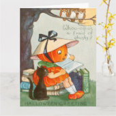 Pumpkinhead zwarte kat Jack O lantaarn pompoen uil Kaart (Gele Bloem)