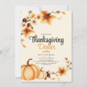 Pumpkins and autumn flowers Thanksgiving Dinner Kaart (Voorkant)
