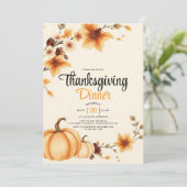 Pumpkins and autumn flowers Thanksgiving Dinner Kaart (Staand voorkant)