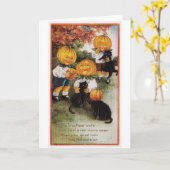 Pumpkins and Cats Vintage Halloween Kaart (Gele Bloem)