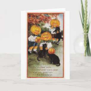 Pumpkins and Cats Vintage Halloween Kaart