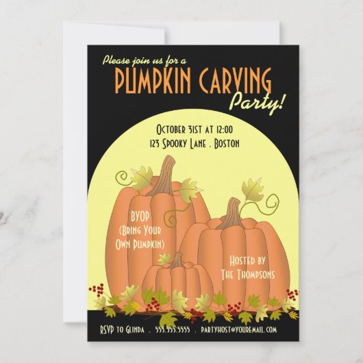 Pumpkins and Moonlight Party Invitation Kaart (Voorkant)