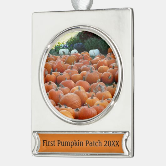 Pumpkins and Mums Autumn Harvest Photography Verzilverd Banner Ornament (Links)