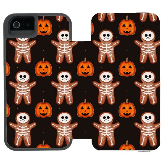 Pumpkins and Skeleton Gingerbread Halloween Design Incipio iPhone Portemonnee Hoesje (Agenda Open)