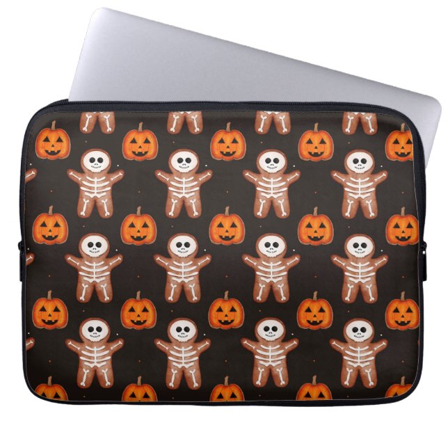 Pumpkins and Skeleton Gingerbread Halloween Design Laptop Sleeve (Voorkant)