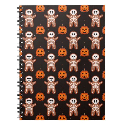 Pumpkins and Skeleton Gingerbread Halloween Design Notitieboek (Voorkant)