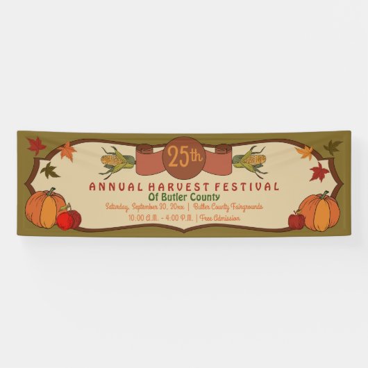 Pumpkins Apples Corn Leaves Herfst Harvest Festiva Spandoek (Horizontaal)