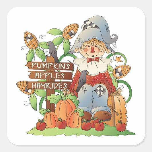 Pumpkins Apples Hayrides Vierkante Sticker (Voorkant)