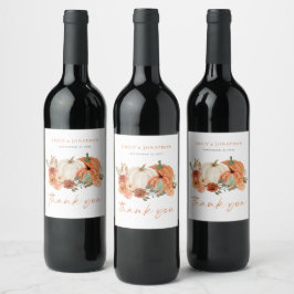 Pumpkins Autumn Florals Names Weddenschap Bedankt Wijn Etiket