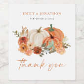 Pumpkins Autumn Florals Names Weddenschap Bedankt Wijn Etiket (Enkel label)
