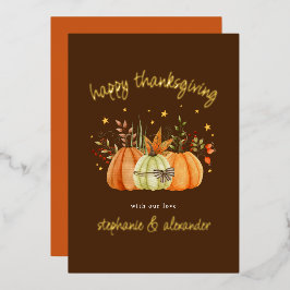 Pumpkins Autumn Happy Thanksgiving Brown Folie Feestdagenkaart