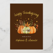 Pumpkins Autumn Happy Thanksgiving Brown Folie Feestdagenkaart (Voorkant)