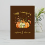 Pumpkins Autumn Happy Thanksgiving Brown Folie Feestdagenkaart (Staand Voorkant)