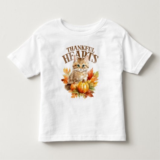 pumpkins, autumn leaves and a cute kitten kinder shirts (Voorkant)