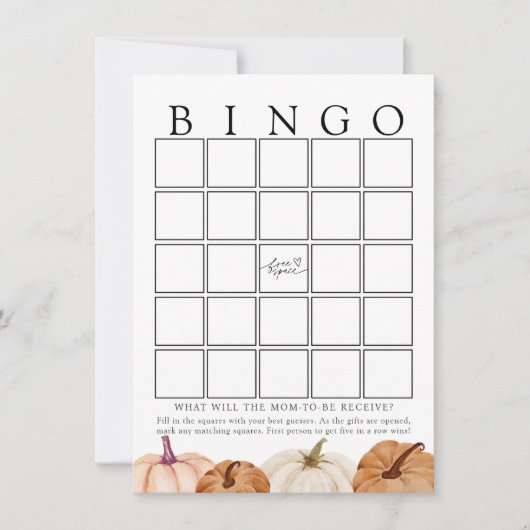 Pumpkins Baby shower Bingo Game Kaart (Voorkant)