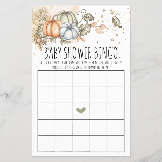 Pumpkins Baby shower Game Bingo Card Flyer (Voorkant)