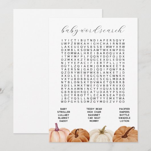Pumpkins Baby Word Zoeken Game Kaart (Voorkant / Achterkant)