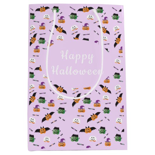 Pumpkins Bats Witch Frankenstein Pattern Halloween Medium Cadeauzakje (Voorkant)