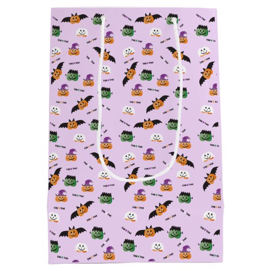 Pumpkins Bats Witch Frankenstein Pattern Halloween Medium Cadeauzakje (Achterkant)