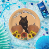 Pumpkins Black Cat met Crossed Paws Halloween Papieren Bordje (Feest)
