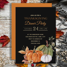 Pumpkins Black Thanksgiving Dinner Party Kaart