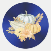 Pumpkins Blue Gourds Flowers Thanksgiving Ronde Sticker (Voorkant)