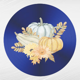 Pumpkins Blue Gourds Flowers Thanksgiving Ronde Sticker