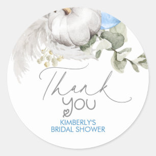 Pumpkins Blue Herfst Baby shower Hartelijk dank Ronde Sticker