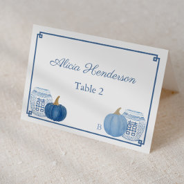 Pumpkins Chinoiserie Blue White Wedard Place Card Kaart